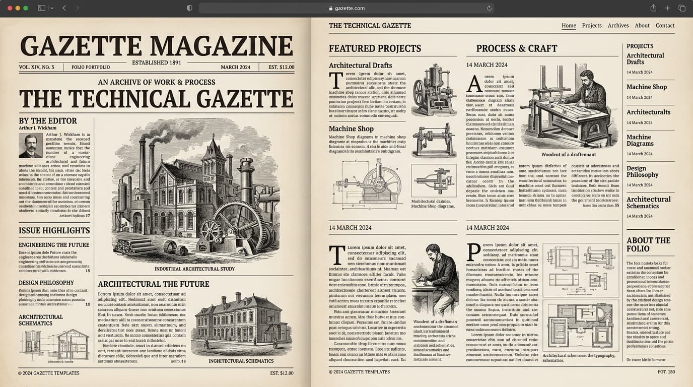 Gazette Magazine developer portfolio template by Profilix