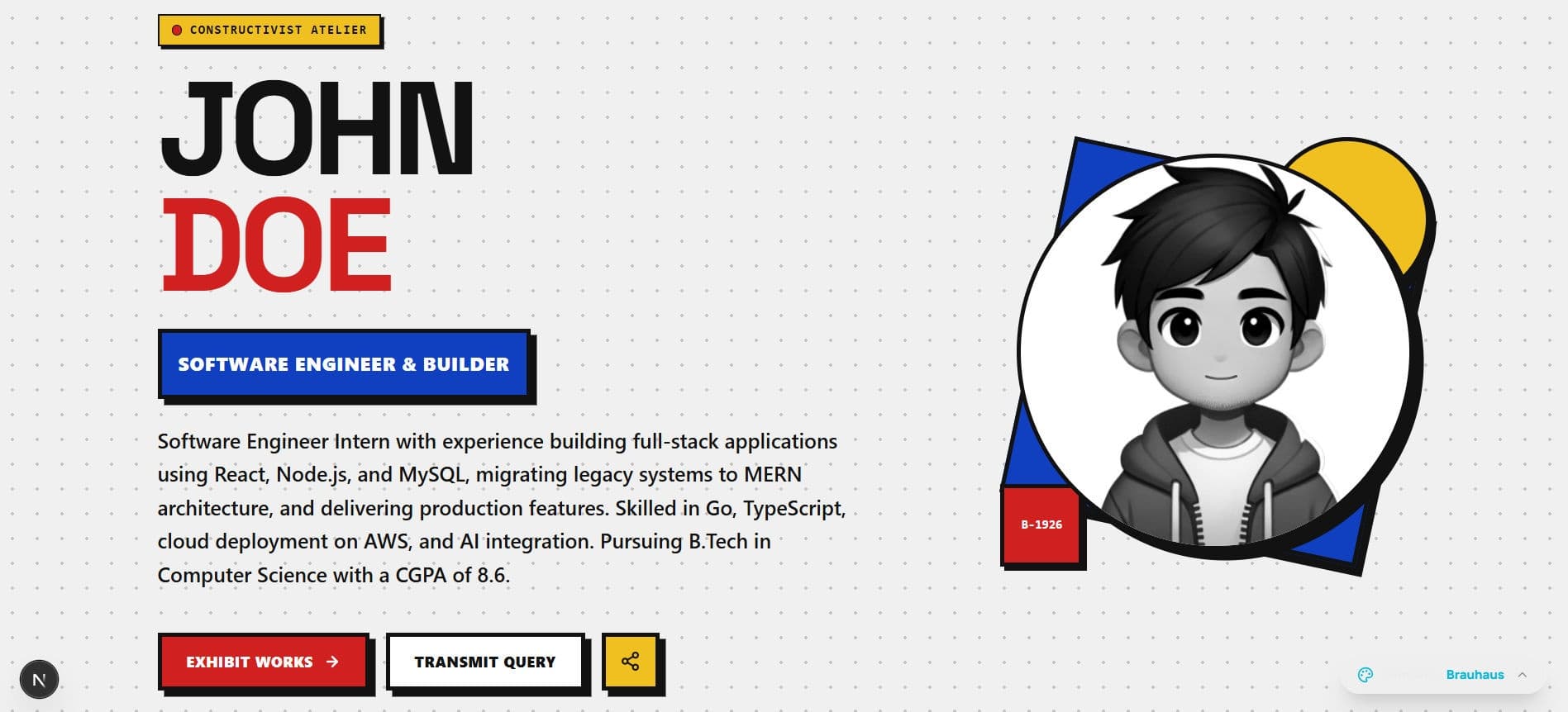 Bauhaus Modernism developer portfolio template by Profilix