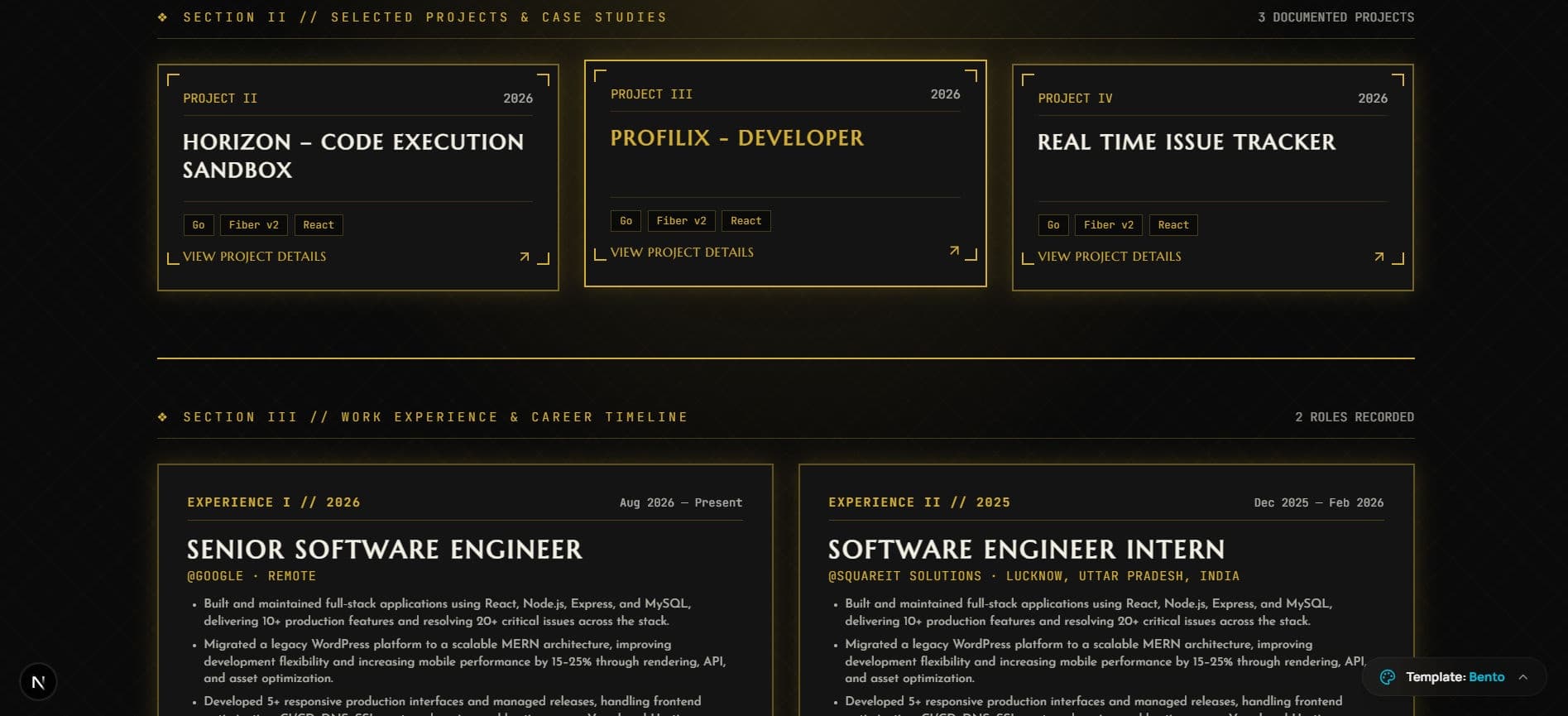 Art Deco Bento developer portfolio template by Profilix