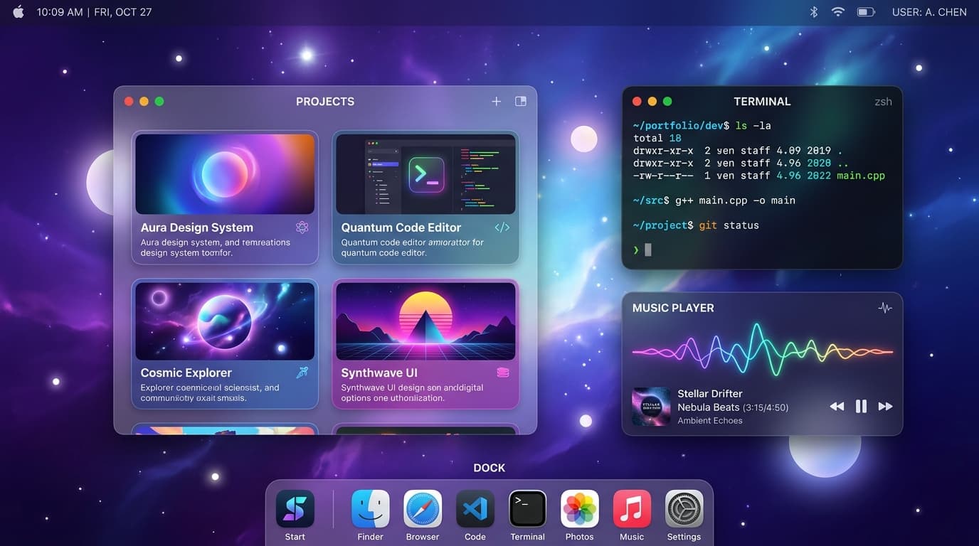Browser OS Desktop developer portfolio template by Profilix
