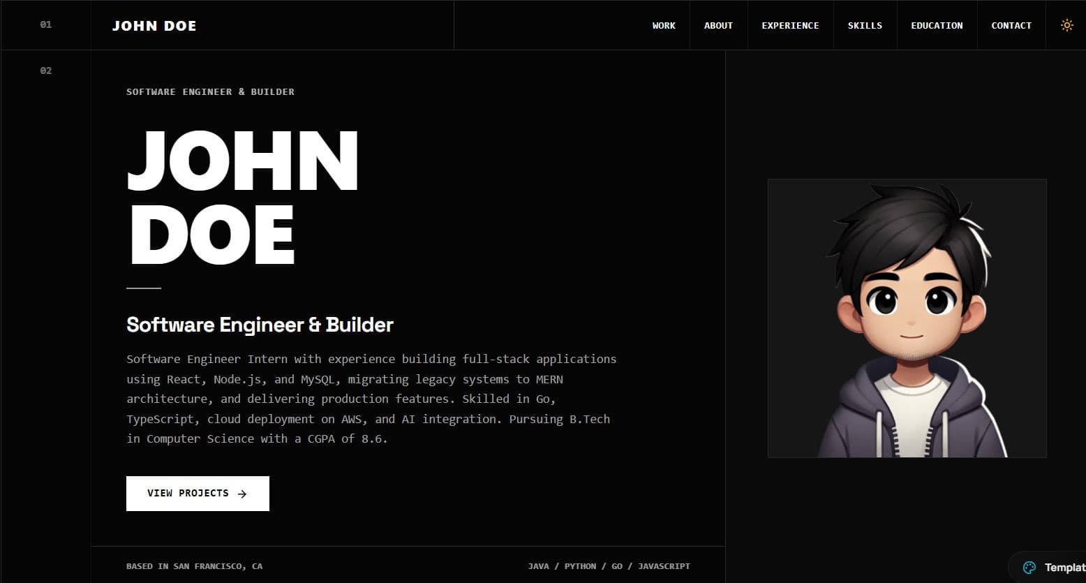 Swiss Architectural Grid developer portfolio template by Profilix
