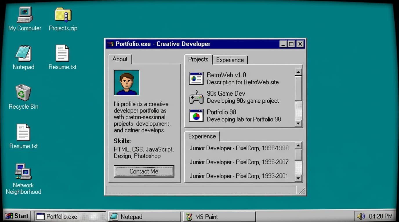 Retro 95 OS developer portfolio template by Profilix