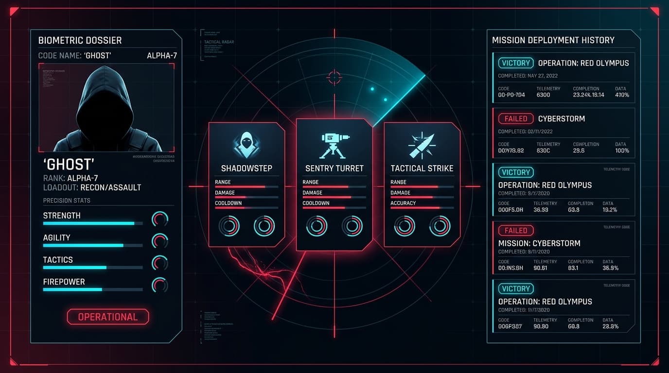 Tactical Agent HUD developer portfolio template by Profilix