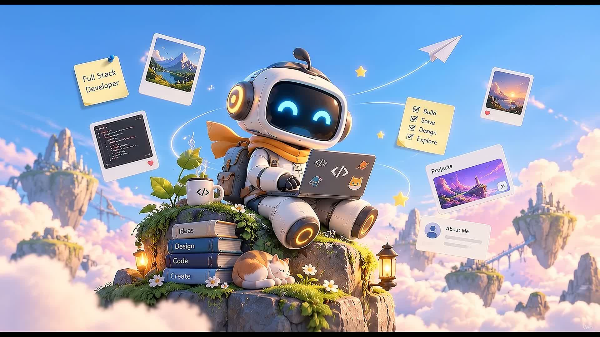3D Robot Companion in Celestial Scene